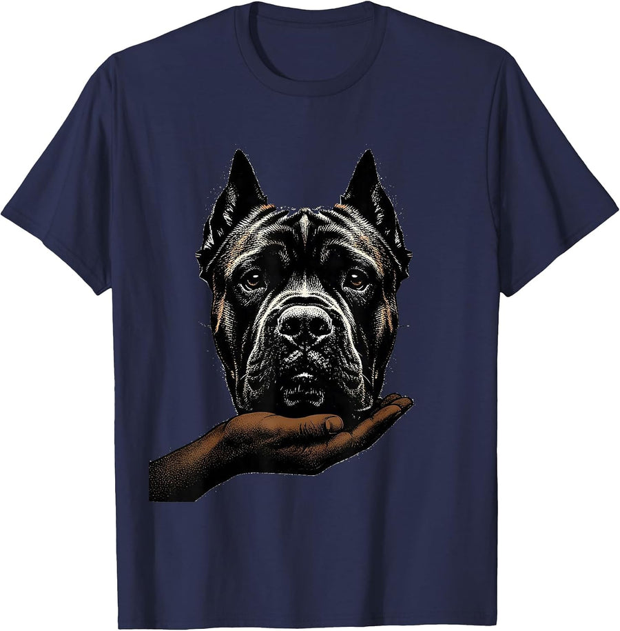 Cane Corso Dog Head Blackwork Dotwork Italian Mastiff T-Shirt - Navy Blue