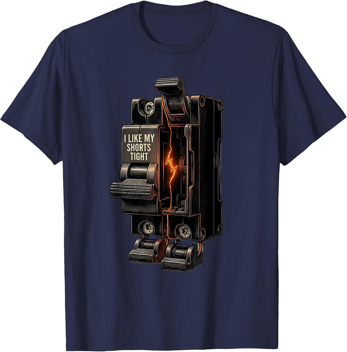 Men's I Like My Shorts Tight Funny Electrician Skeleton Technical T-Shirt - Navy Blue