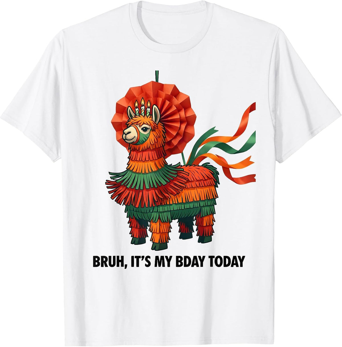 Bruh It's My Bday Today Funny Llama Pinata Gamer Birthday T-Shirt - White
