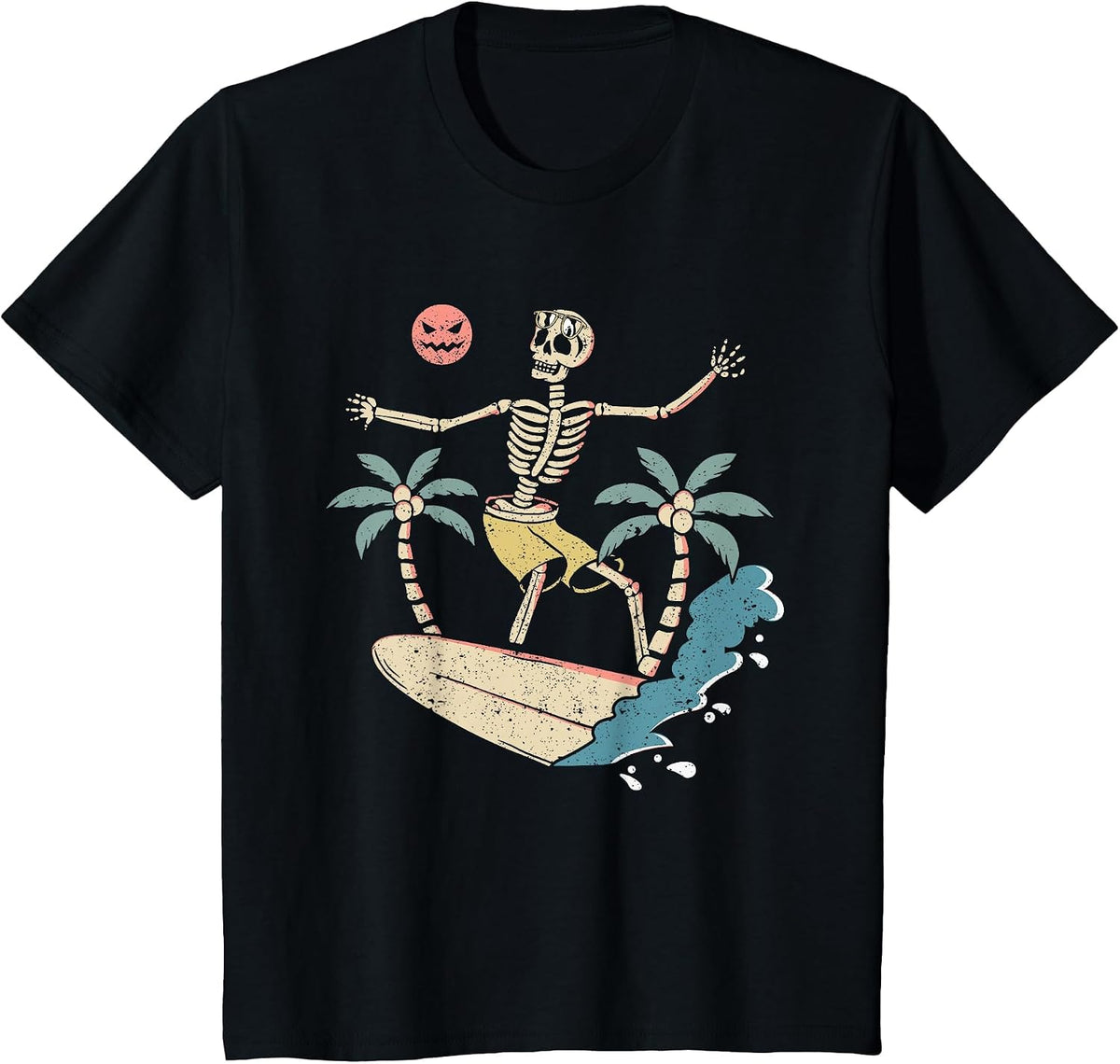 Hawaii Surfer Skeleton Halloween Beach Scary Spooky Surfers T-Shirt - Black