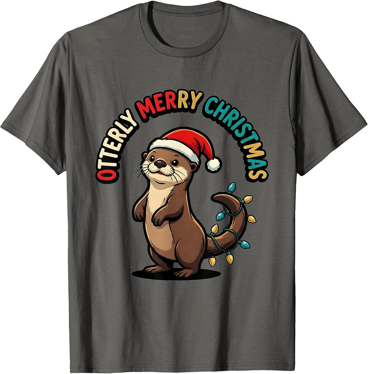 Otterly Merry Christmas Cute Otter Cartoon Animal Lover T-Shirt - Asphalt Grey