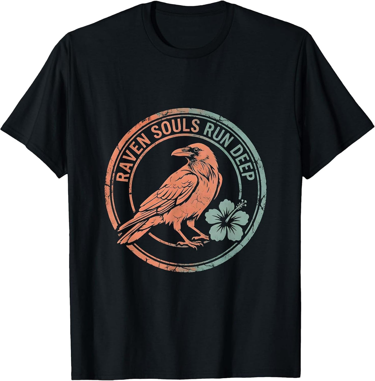 Men's Raven Souls Run Deep Mystic Bird Design T-Shirt - Black