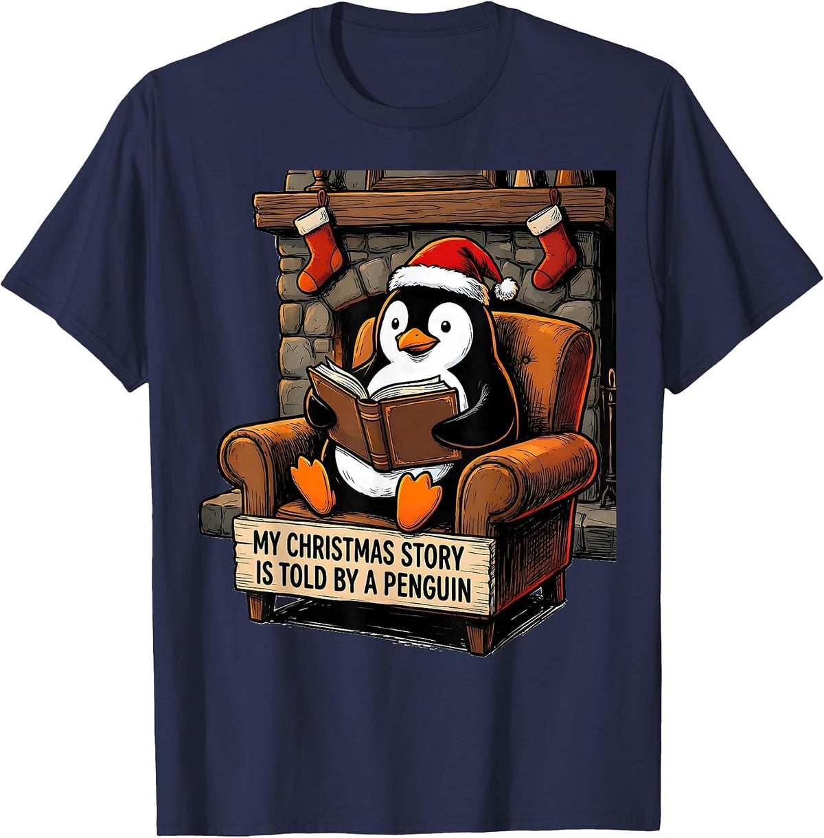 Men's My Christmas Story Is Told By A Penguin Penguin Lover T-Shirt - Navy Blue