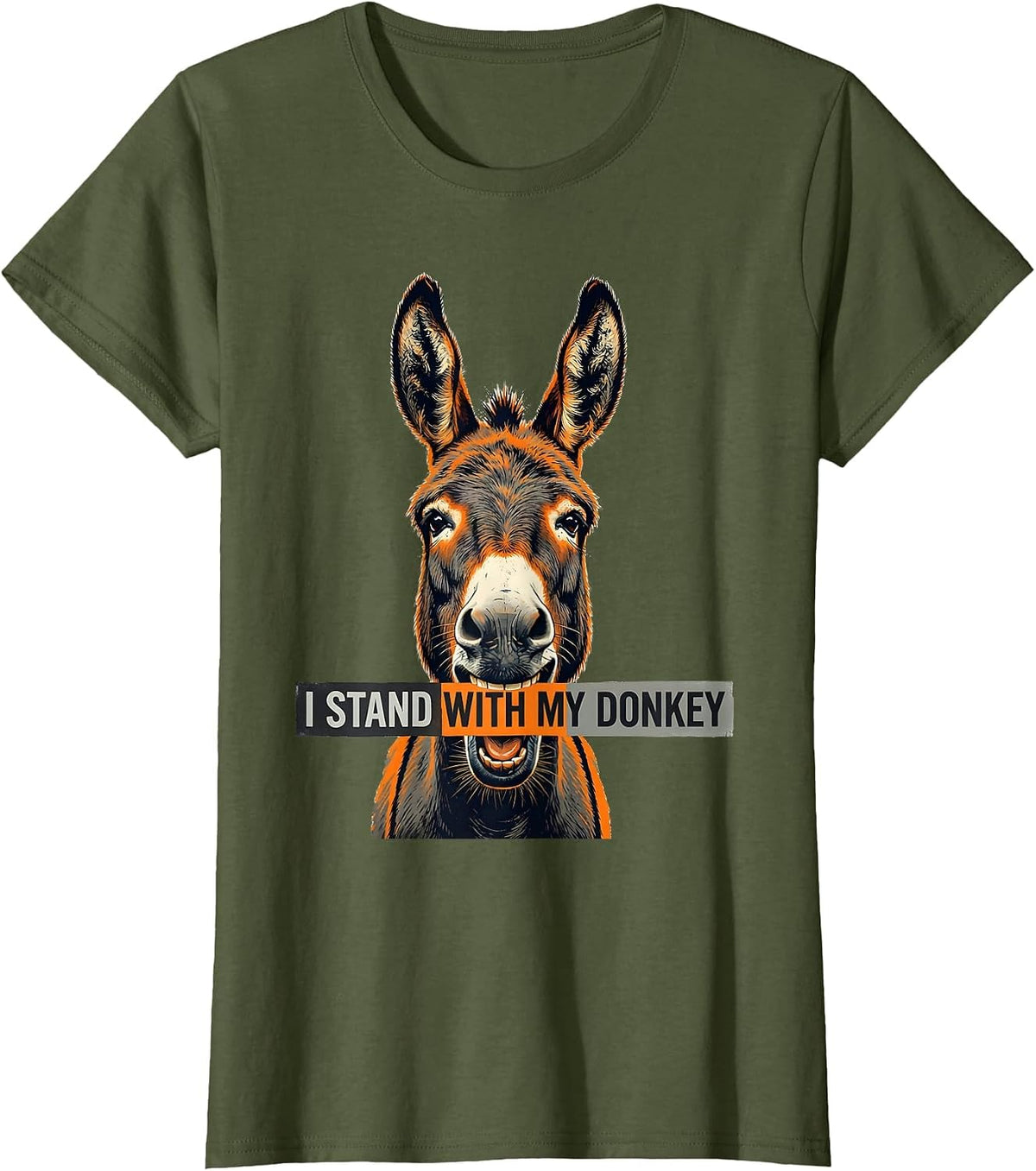 Women's I Stand With My Donkey Funny Donkey Mask Animal Lover Humor T-Shirt - Olive Green