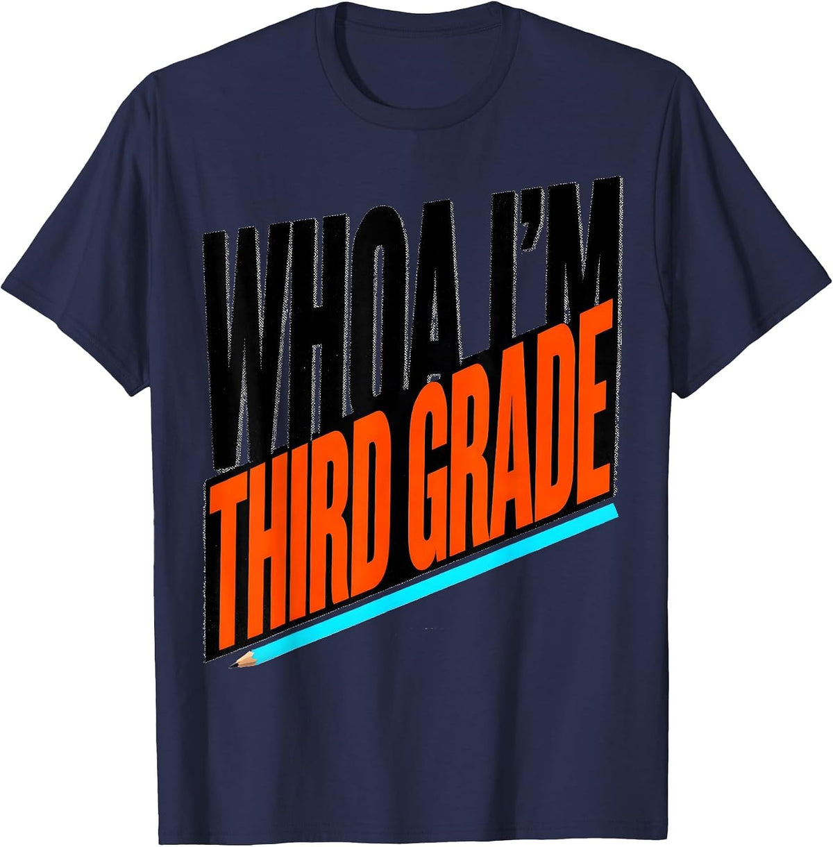 Men's Whoa I'm Third Grade New Wave Typography Tie Dye Back T-Shirt - Navy Blue