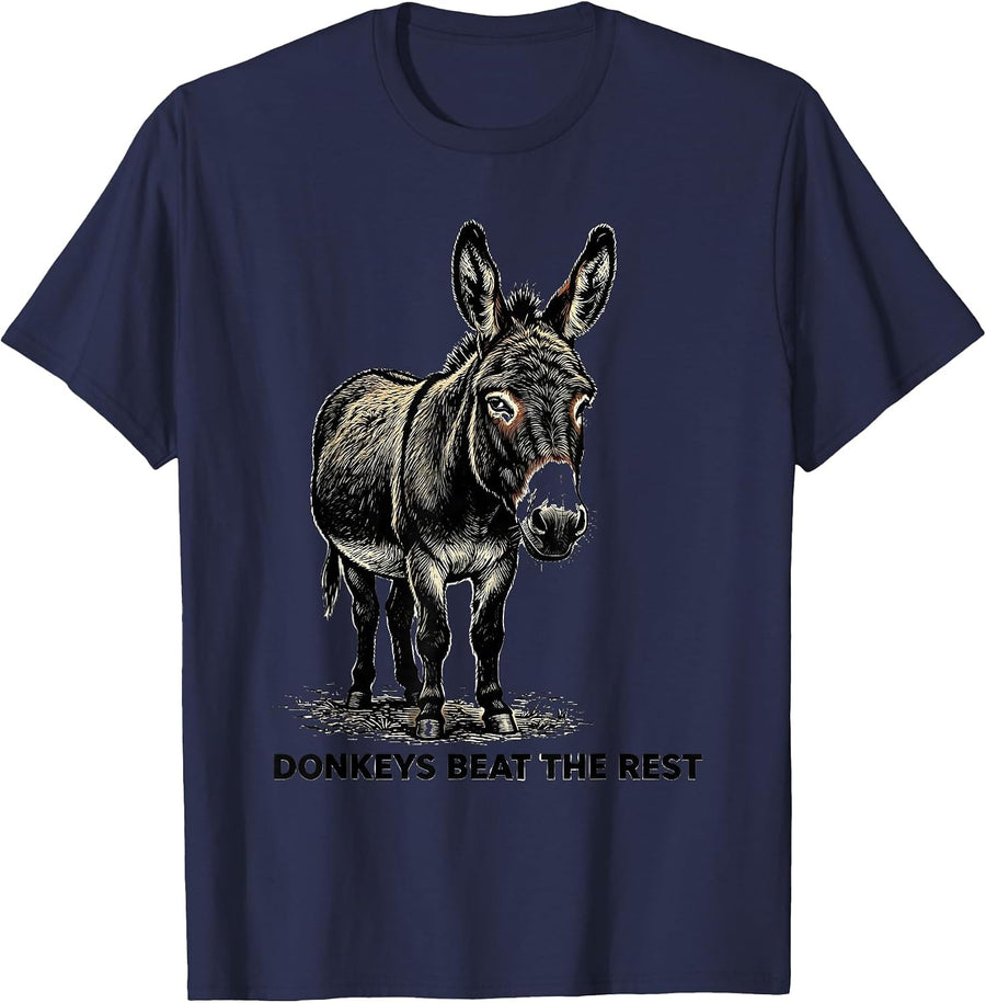 Donkeys Beat The Rest Funny Farm Animal Quirky Humor T-Shirt - Navy Blue