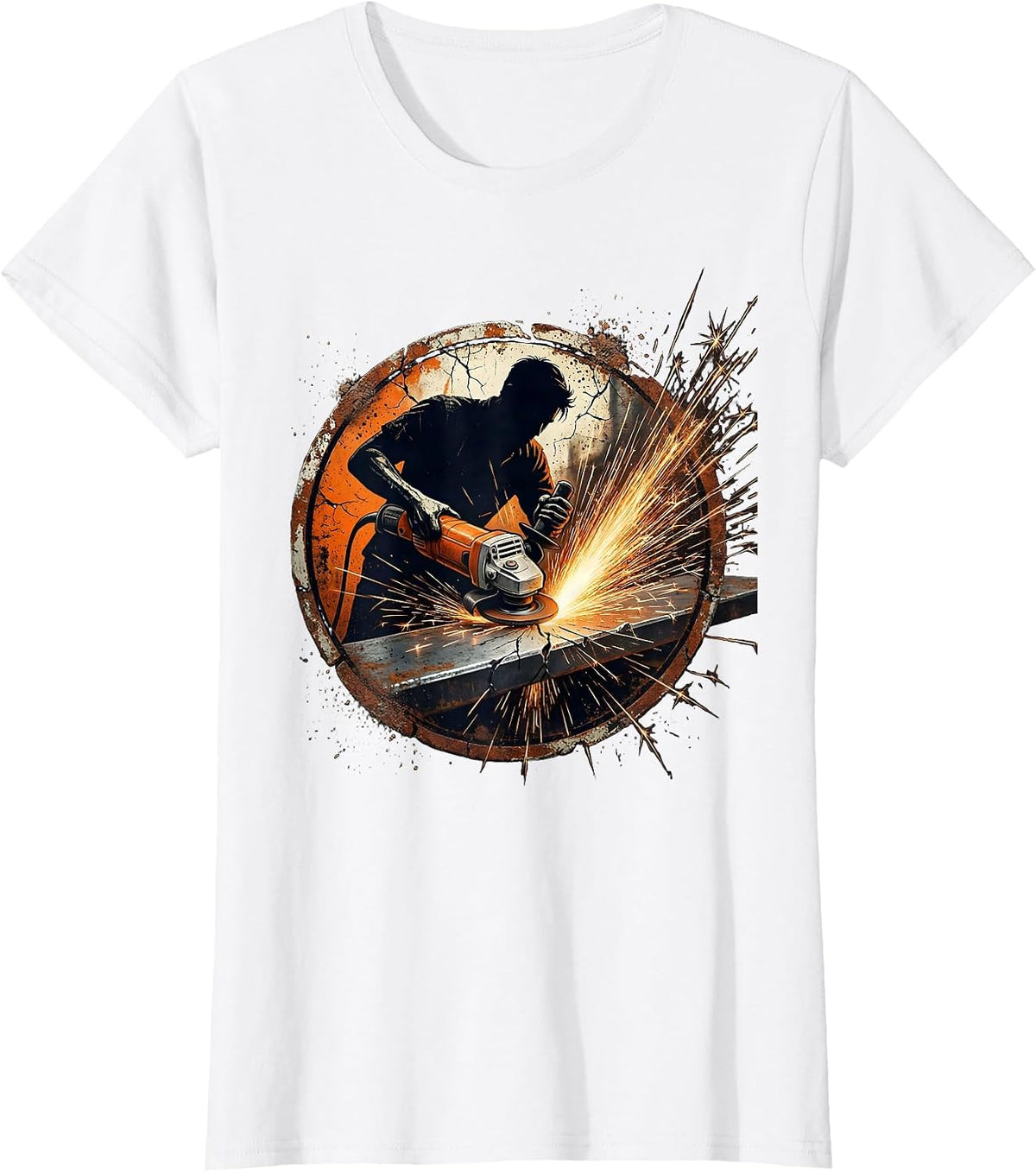 Grinder Sparks Welder Graphic Tee T-Shirt - White