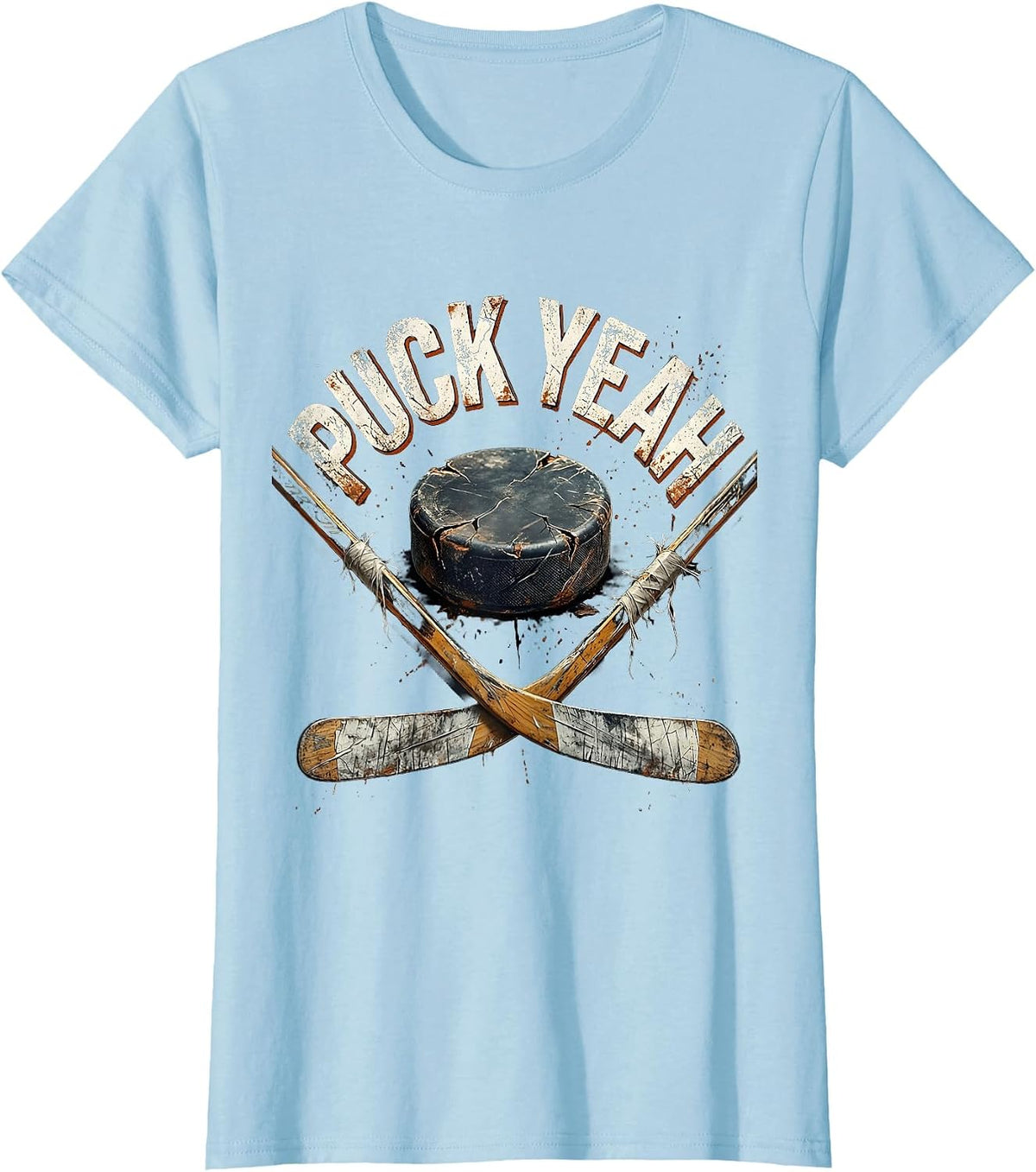 Puck Yeah Bold Hockey Fan Design T-Shirt - Baby Blue