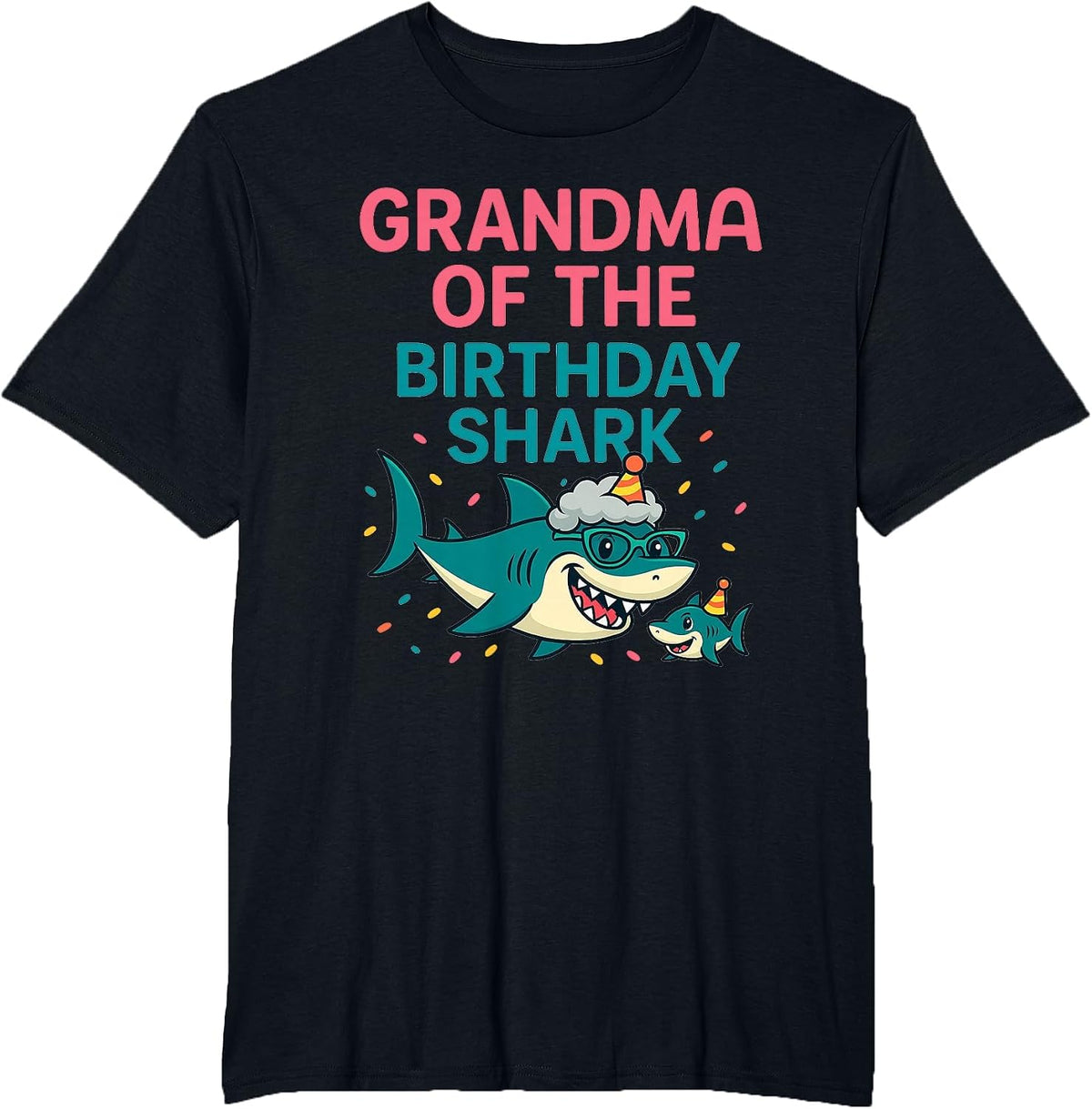Grandma of The Birthday Shark - Wildlife Sea Lover T-Shirt - Black