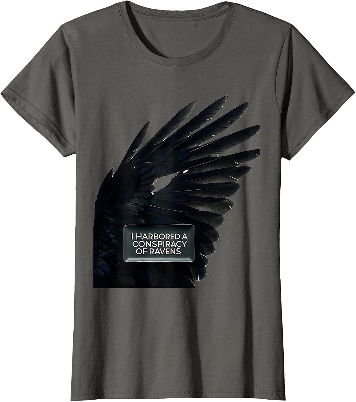 Women's I Harbored A Conspiracy Of Ravens Dark Humor Gothic Bird T-Shirt - Asphalt Grey
