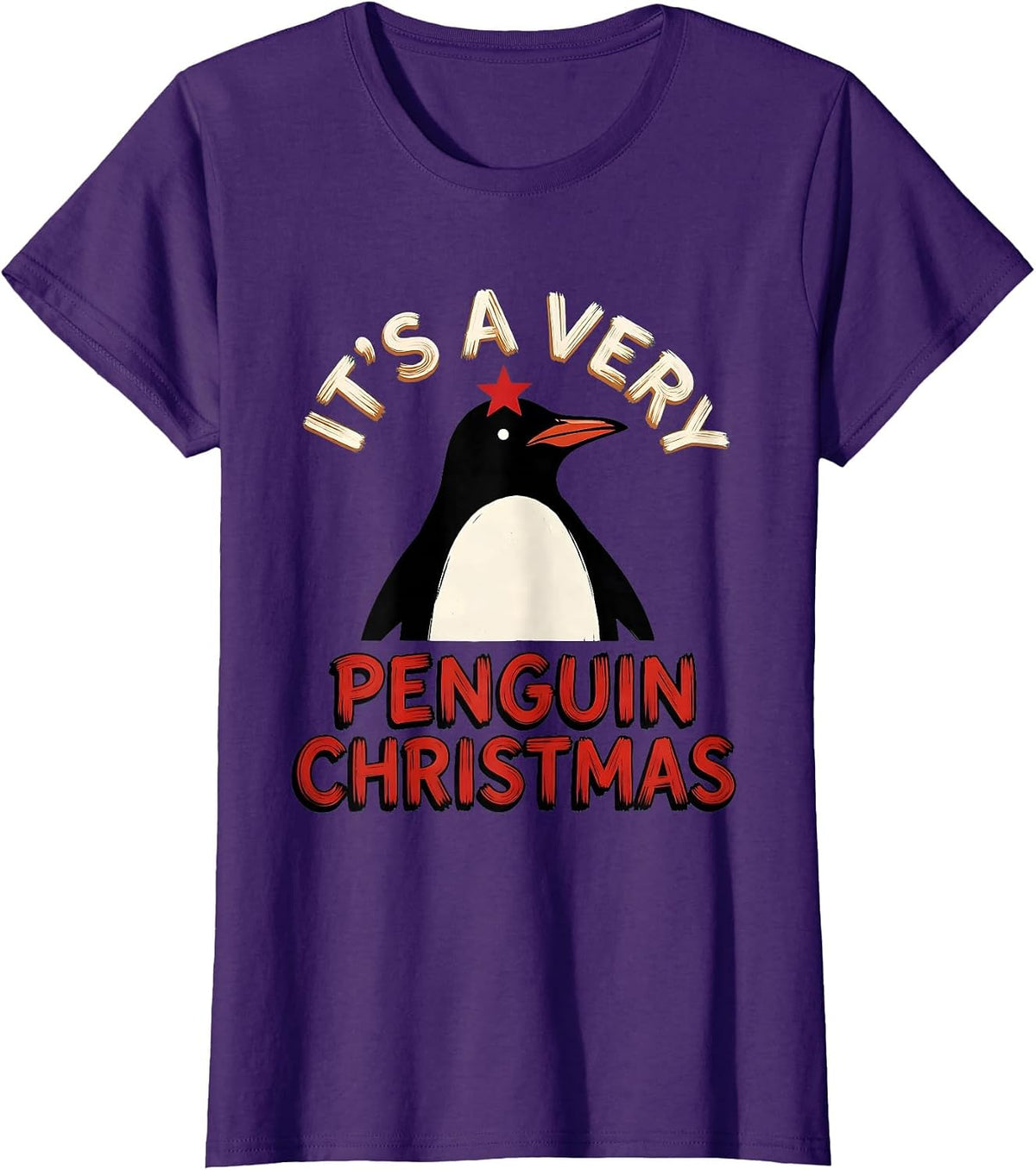 Women's It's A Very Penguin Christmas Funny Penguin Lover Holiday T-Shirt - Purple
