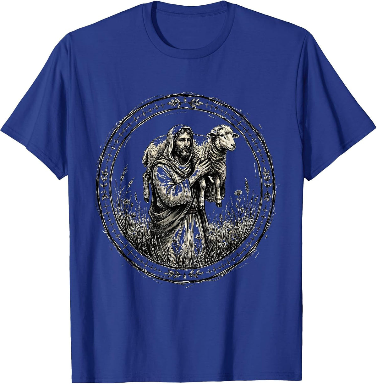 Jesus Loves You Shepherd Carrying Lost Sheep T-Shirt - Royal Blue
