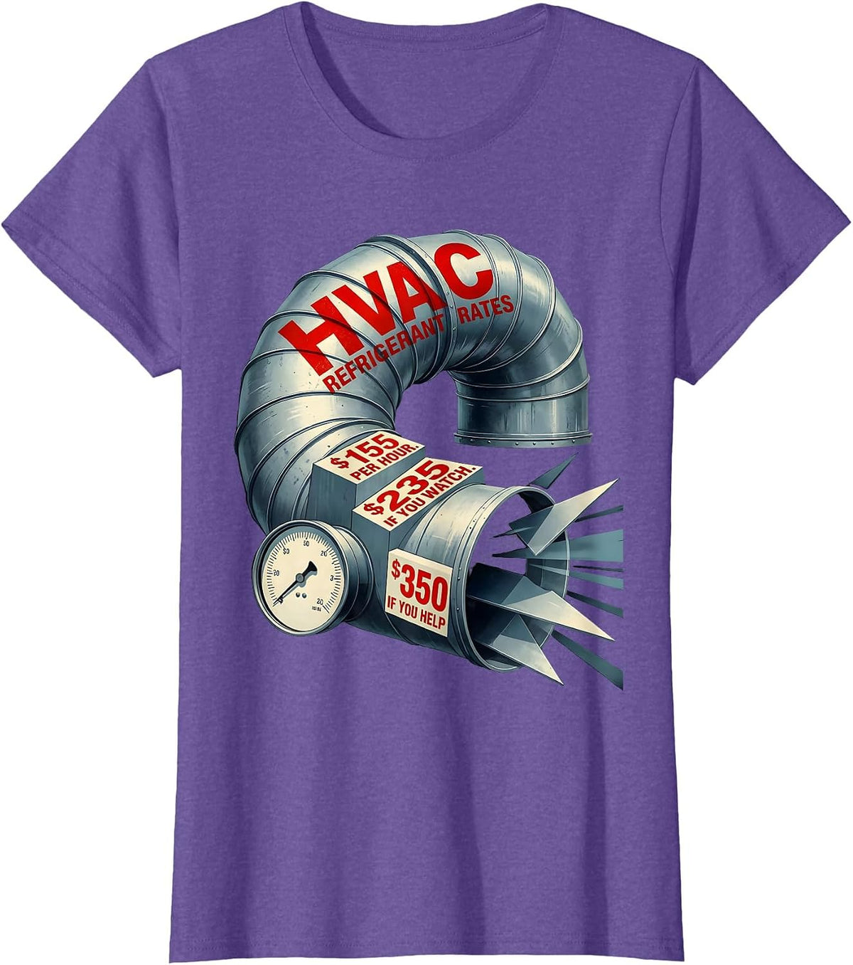 Women's HVAC Refrigerant Rates Funny HVAC Technician Trade Humor T-Shirt - Purple Heather