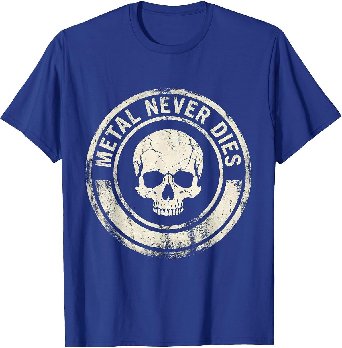 Metal Never Dies Heavy Metal Graphic Design T-Shirt - Royal Blue