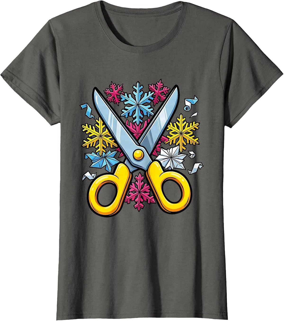 Women's Preschool Teacher Scissors and Snowflakes Design T-Shirt - Asphalt Grey
