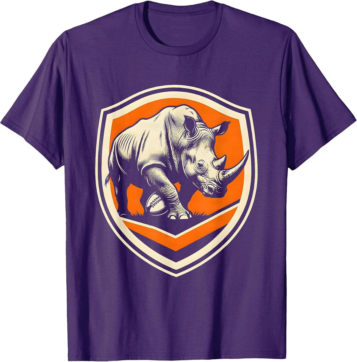 Charging Rhino Rugby Ball Graphic T-Shirt - Purple