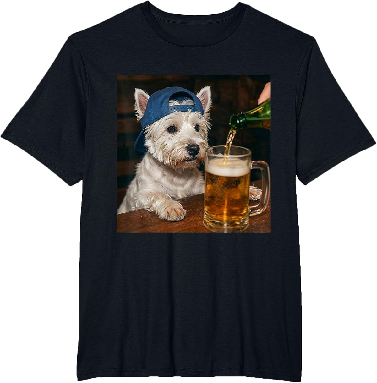 Westie Drinking Beer Funny Dog Meme T-Shirt - Black