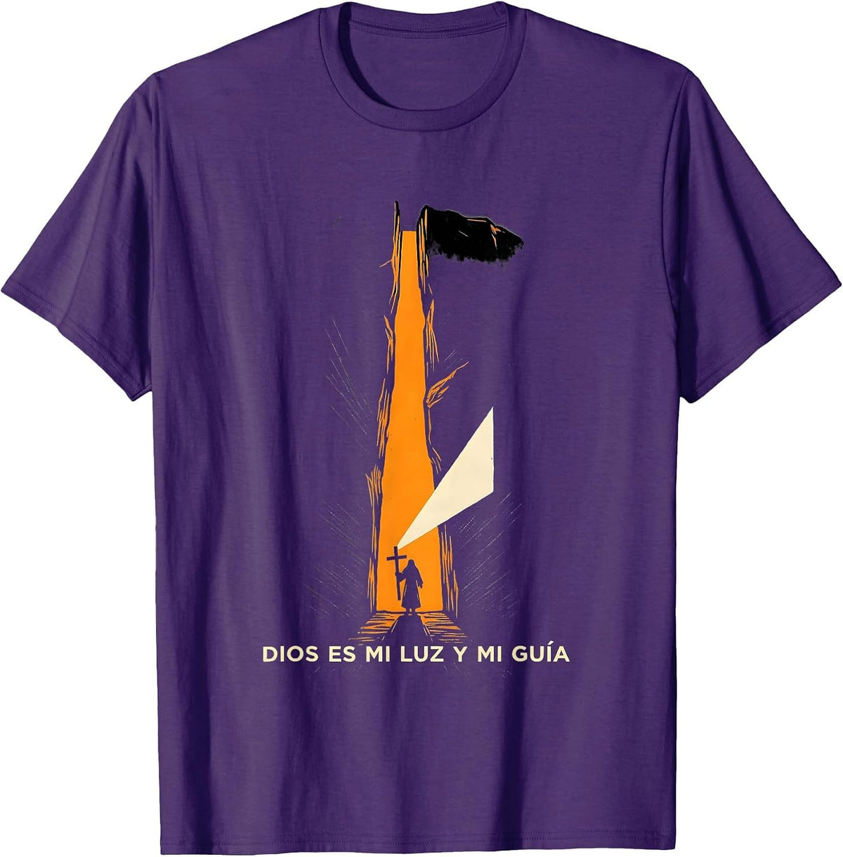 Dios Es Mi Luz Y Mi Guía Linocut Christian Spanish Faith T-Shirt - Purple