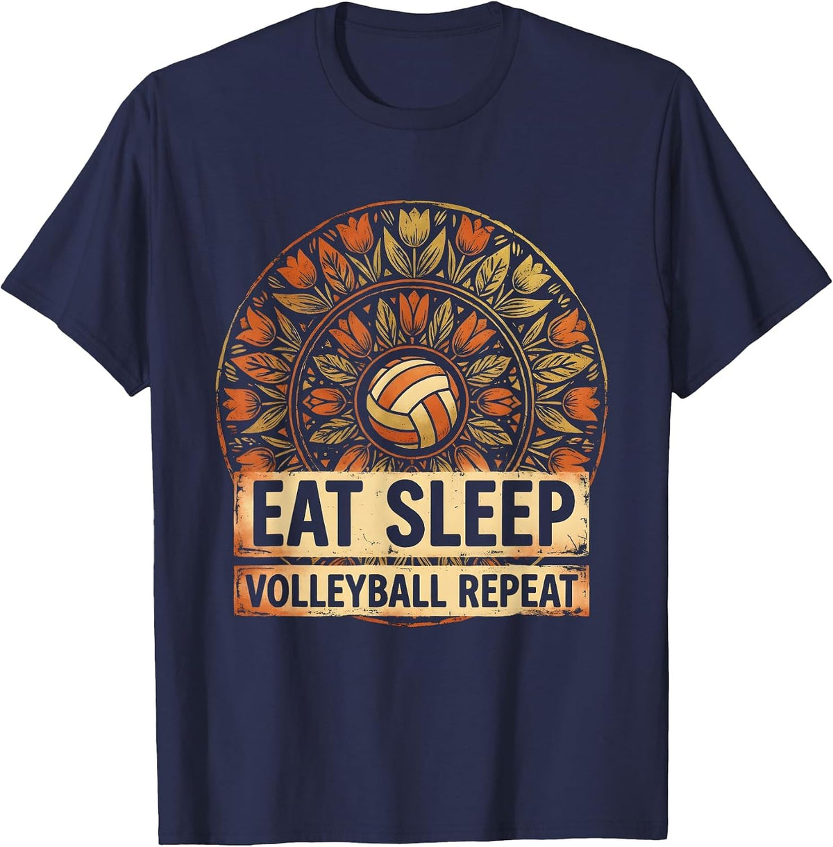 Eat Sleep Volleyball Repeat Volleyball Design T-Shirt - Navy Blue