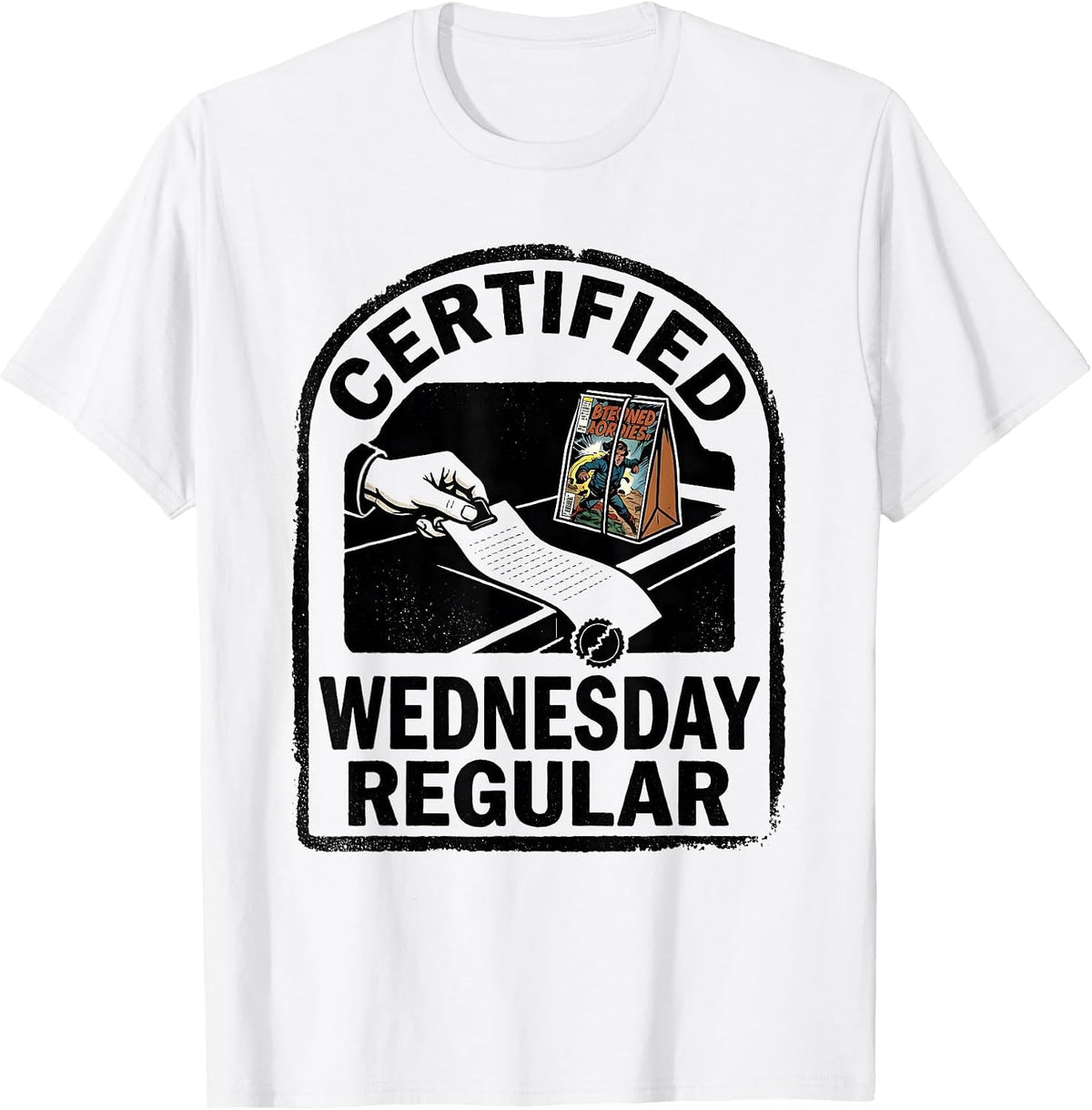 Men's Certified Wednesday Regular Rubber Stamp Comic Book T-Shirt - White