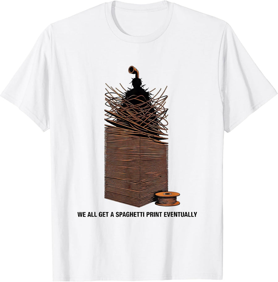 Men's We All Get A Spaghetti Print Eventually Funny 3D Printing T-Shirt - White