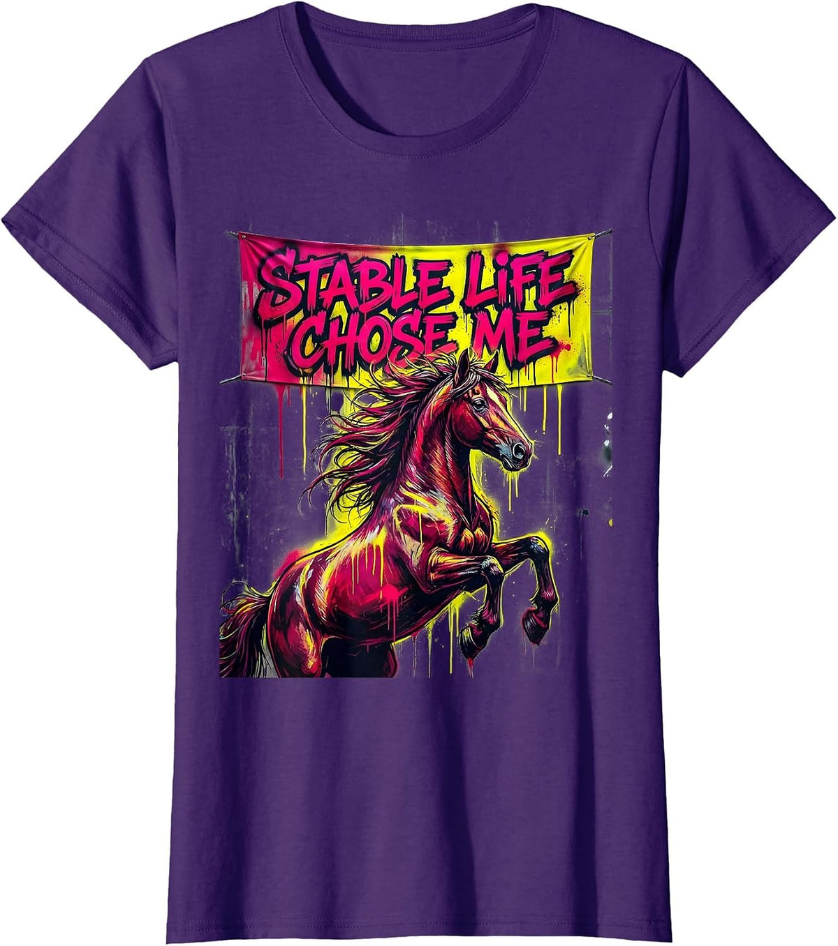 Women's Stable Life Chose Me Horse Lover Design T-Shirt - Purple