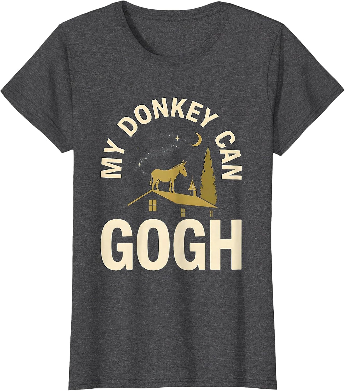 Women's My Donkey Can Gogh Minimalist Animal Lover Art Parody Humor T-Shirt - Dark Heather Grey