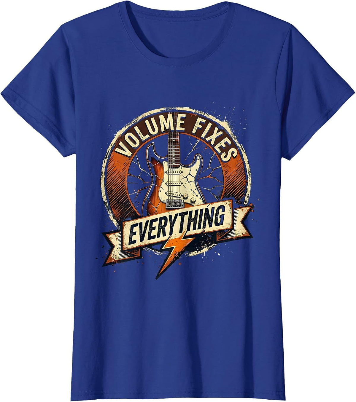 Women's Volume Fixes Everything 80s Rock Band Design T-Shirt - Royal Blue