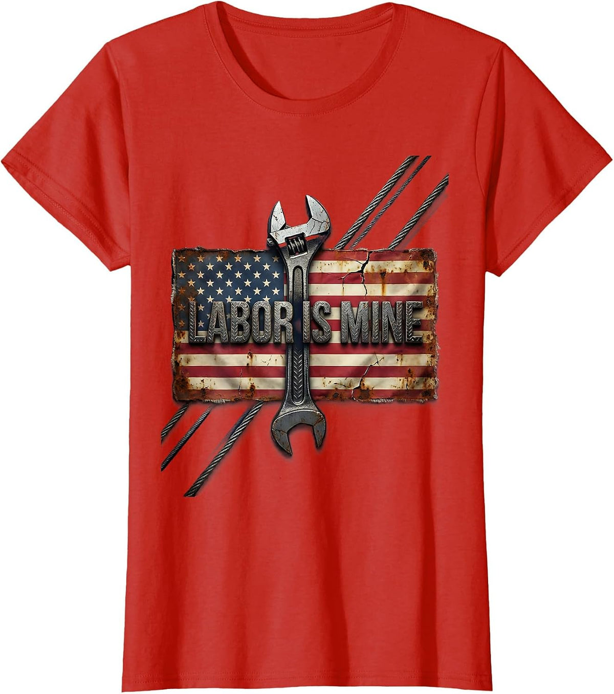 Labor Is Mine Distressed Handyman Blue Collar Pride T-Shirt - Red