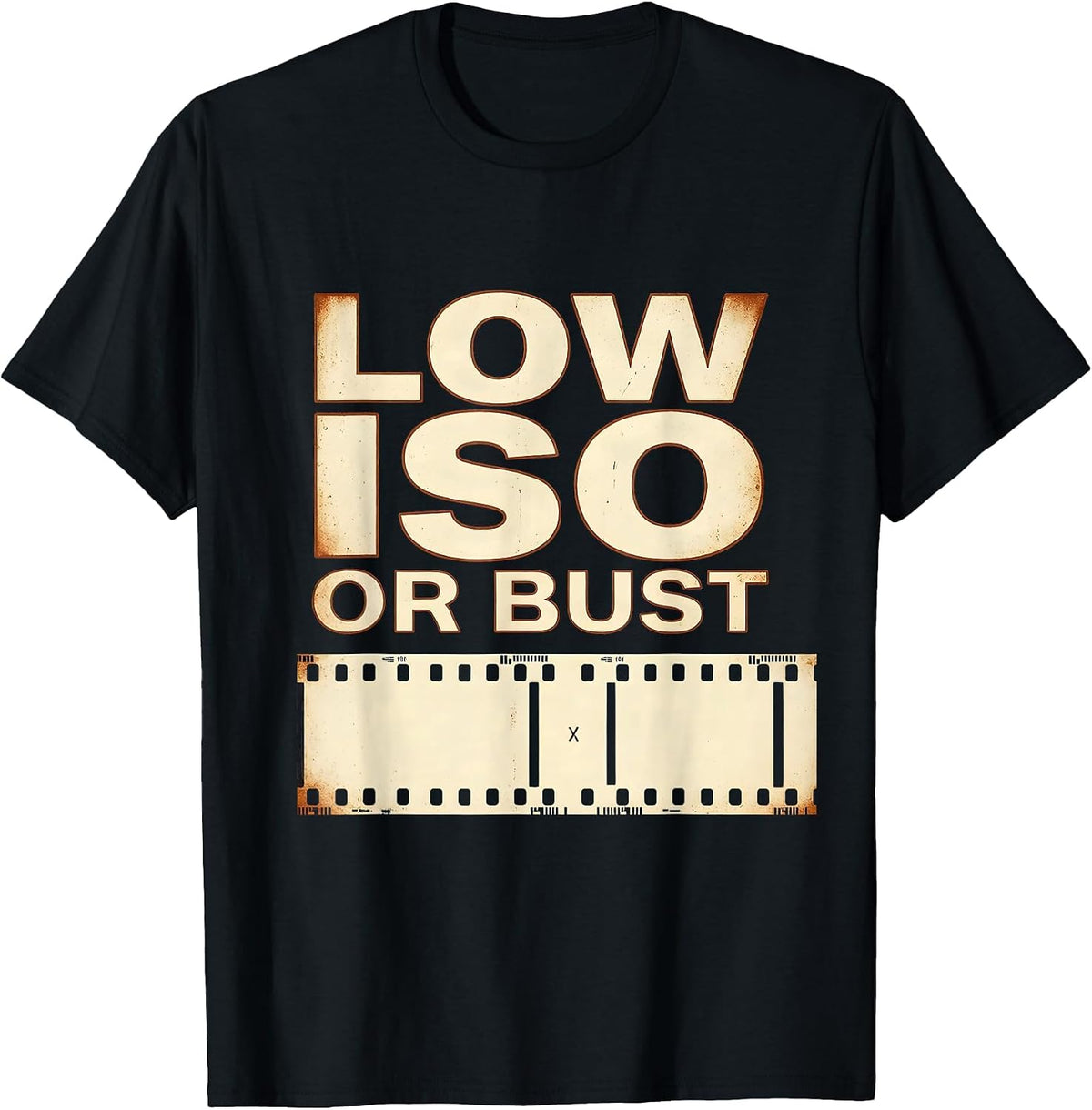 Men's Low ISO Or Bust Vintage Photography Hobbyist Camera Gear T-Shirt - Black