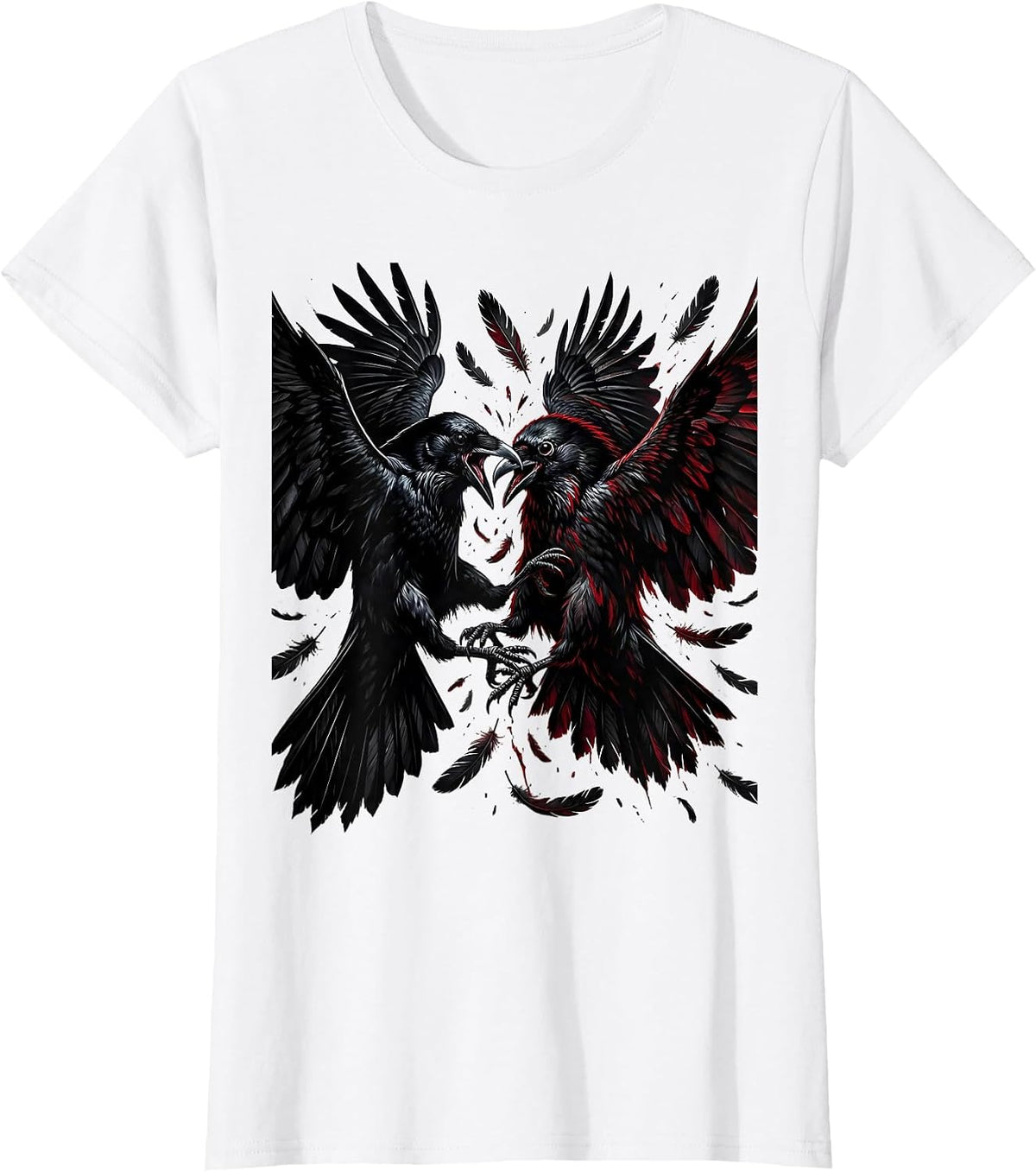 Crow vs Raven Mid-Air Battle Illustration T-Shirt - White