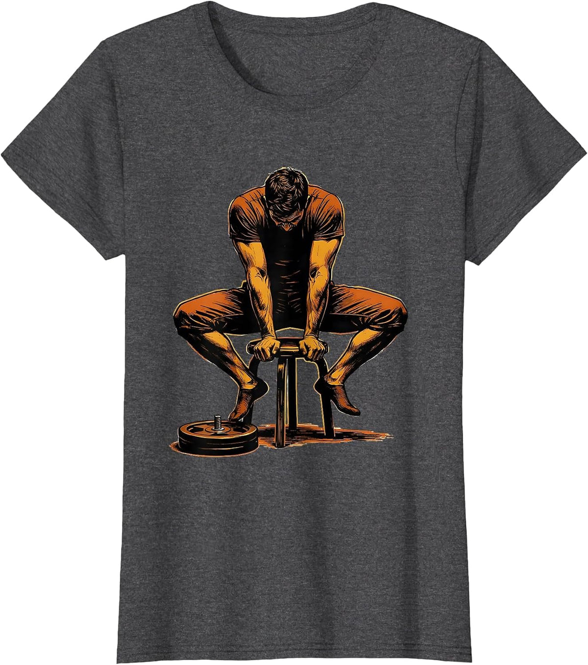 Women's Low Stomp Weight Plate Gym Humor Fitness T-Shirt - Dark Heather Grey