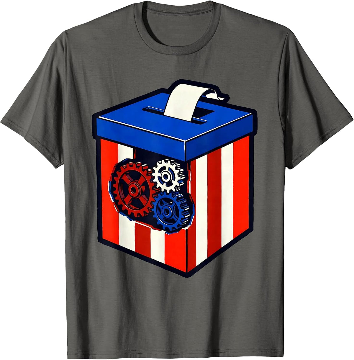 Civic Pride Ballot Box Gears Labor Day Design T-Shirt - Asphalt Grey