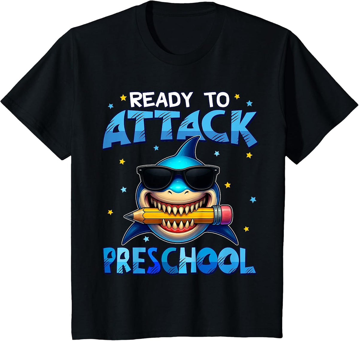 Ready to Attack Preschool Shark First Day of School Boys T-Shirt - Black