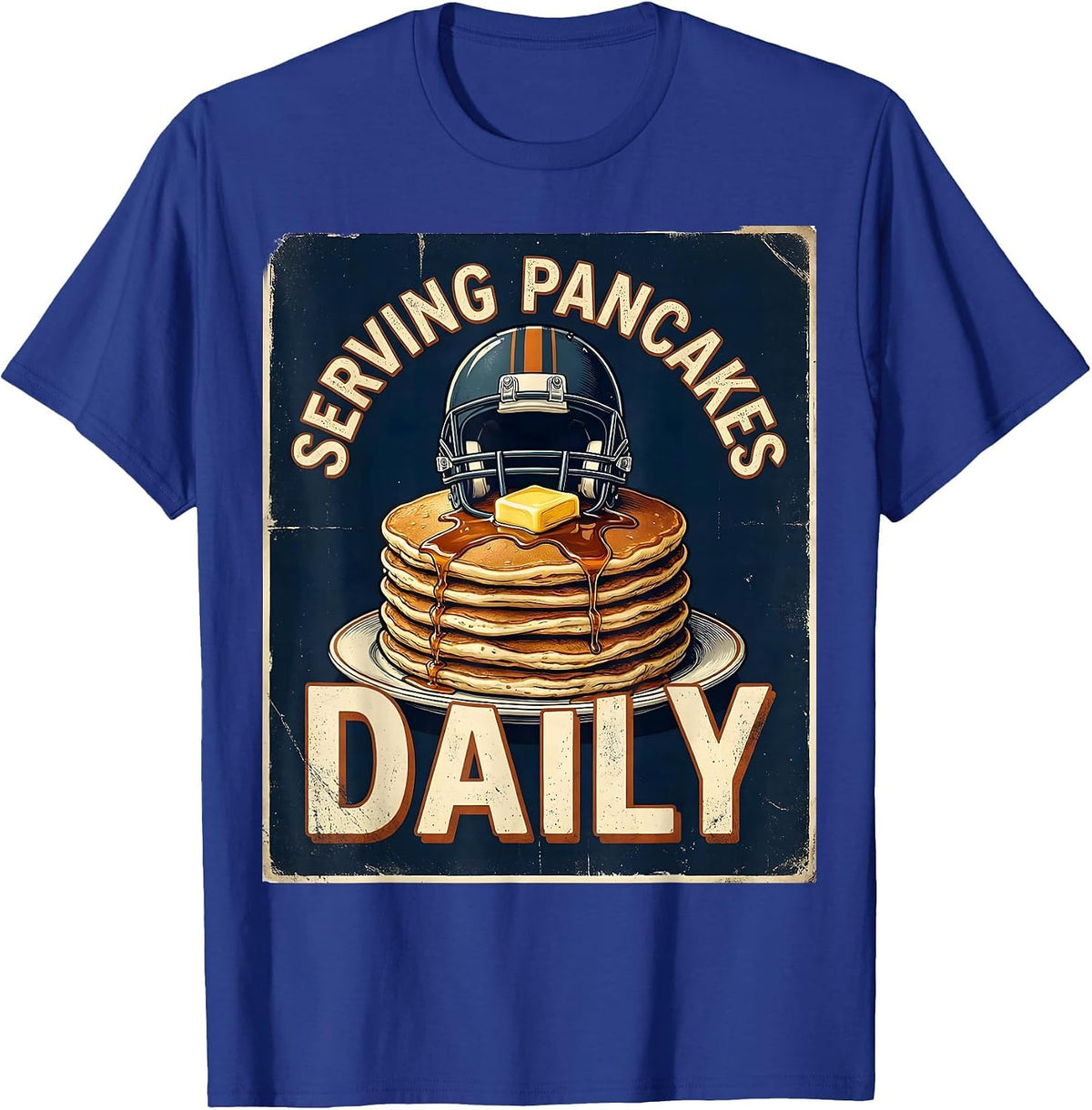 Men's Serving Pancakes Daily Vintage Football Lineman Offensive T-Shirt - Royal Blue