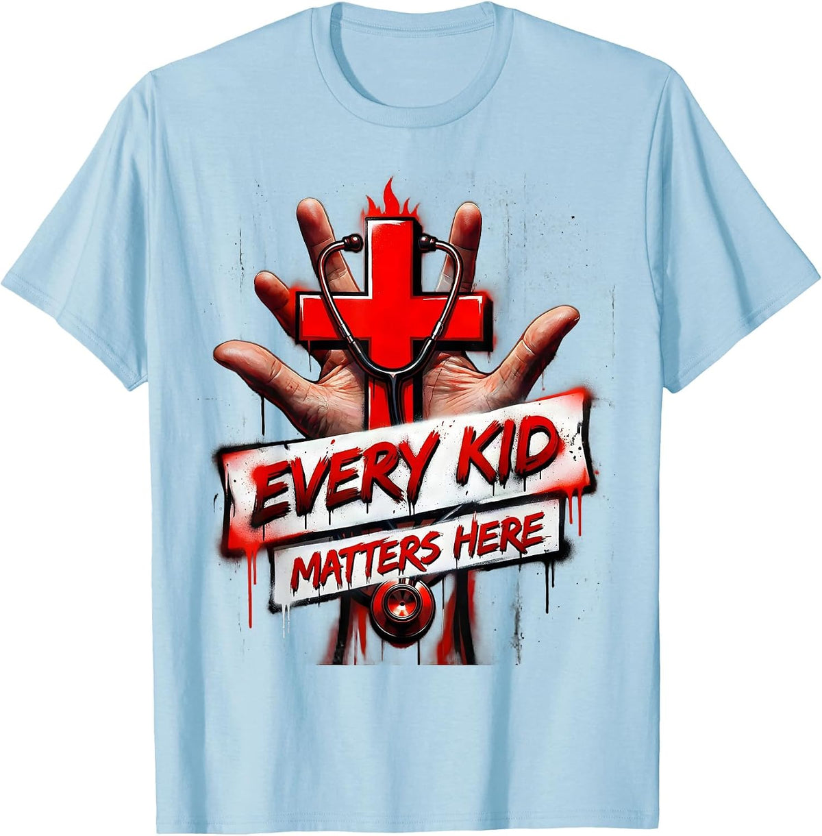 Men's Every Kid Matters Here School Nurse Design T-Shirt - Baby Blue