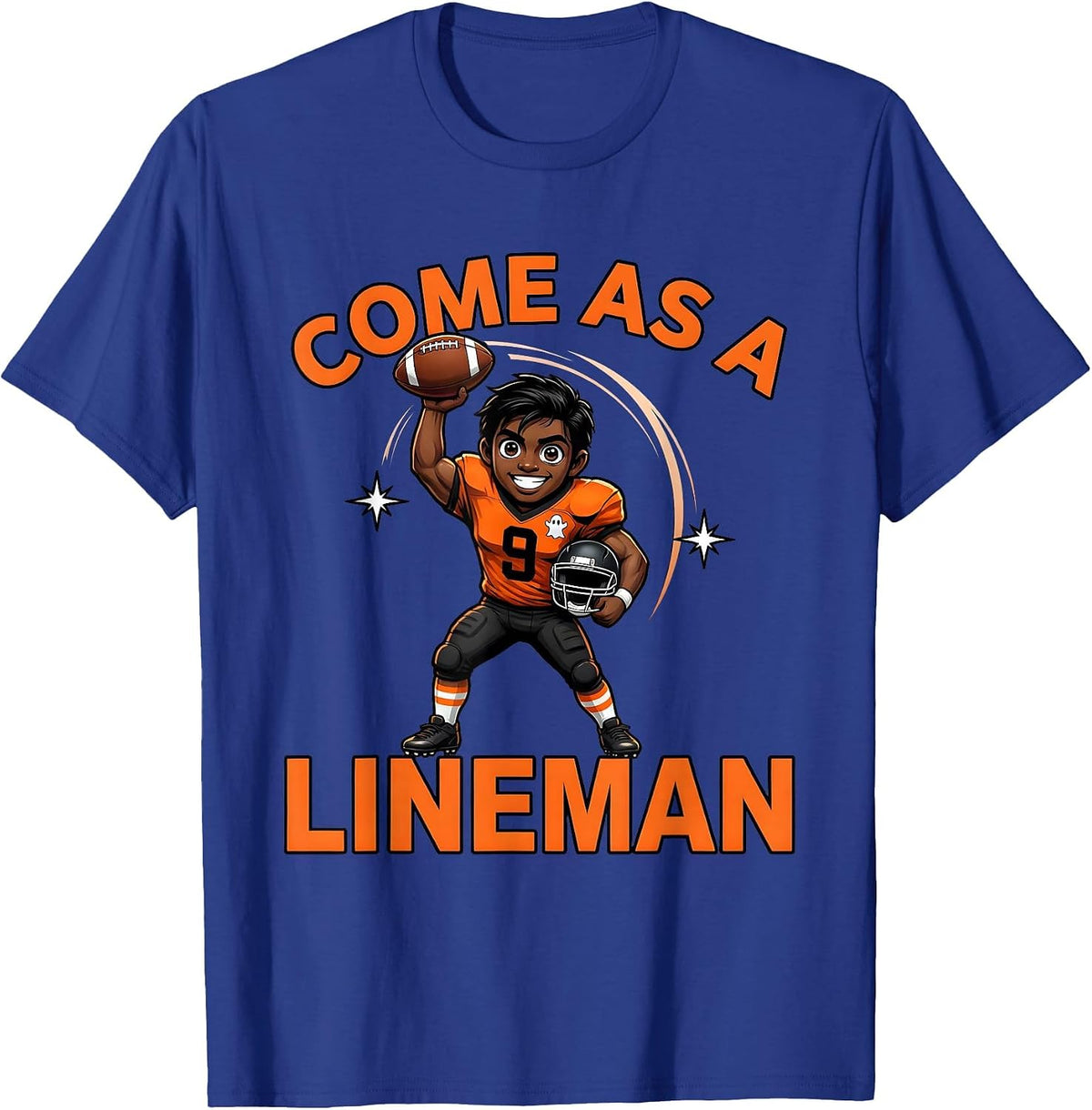 Men's COME AS A LINEMAN Funny Cartoon Football Player Halloween T-Shirt - Royal Blue