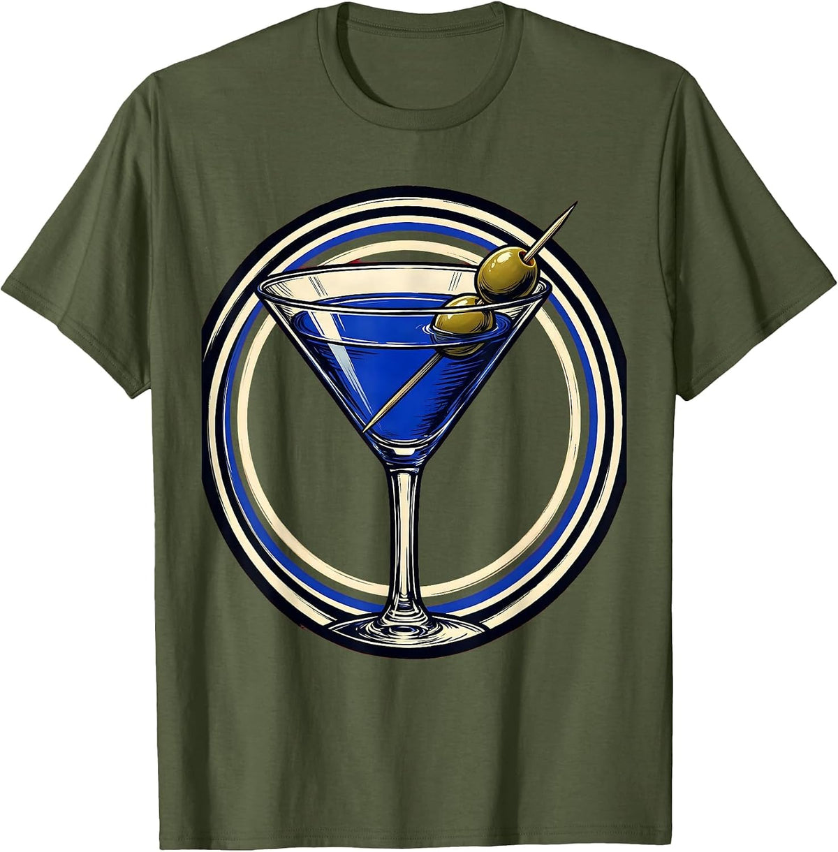 Men's Classic Martini Olive Cocktail Illustration T-Shirt - Olive Green