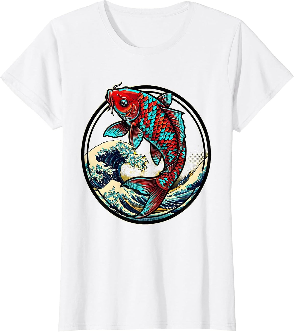 Women's Koi Fish Leaping Waves Japanese Anime Art T-Shirt - White
