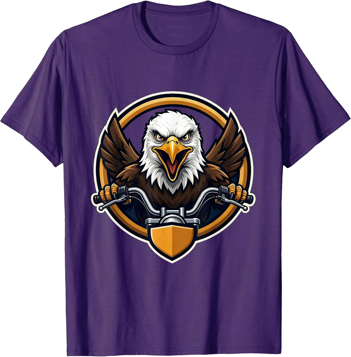 Bald Eagle Clutching Motorcycle Handlebars T-Shirt - Purple