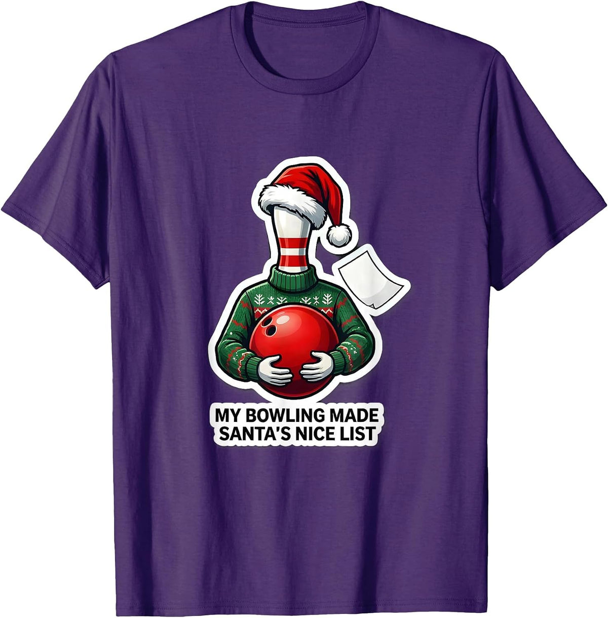 Men's My Bowling Made Santa's Nice List Funny Christmas Bowling T-Shirt - Purple