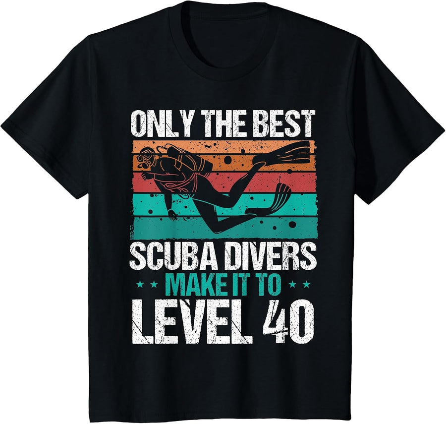 40 Birthday Scuba Diving Level 40 Year Old Diver Snorkeling T-Shirt - Black