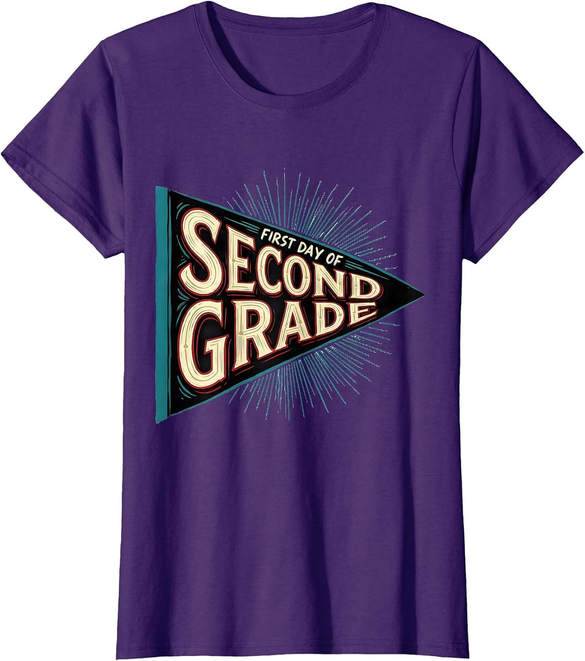 Women's First Day of Second Grade Sign Painter Showcard Back T-Shirt - Purple