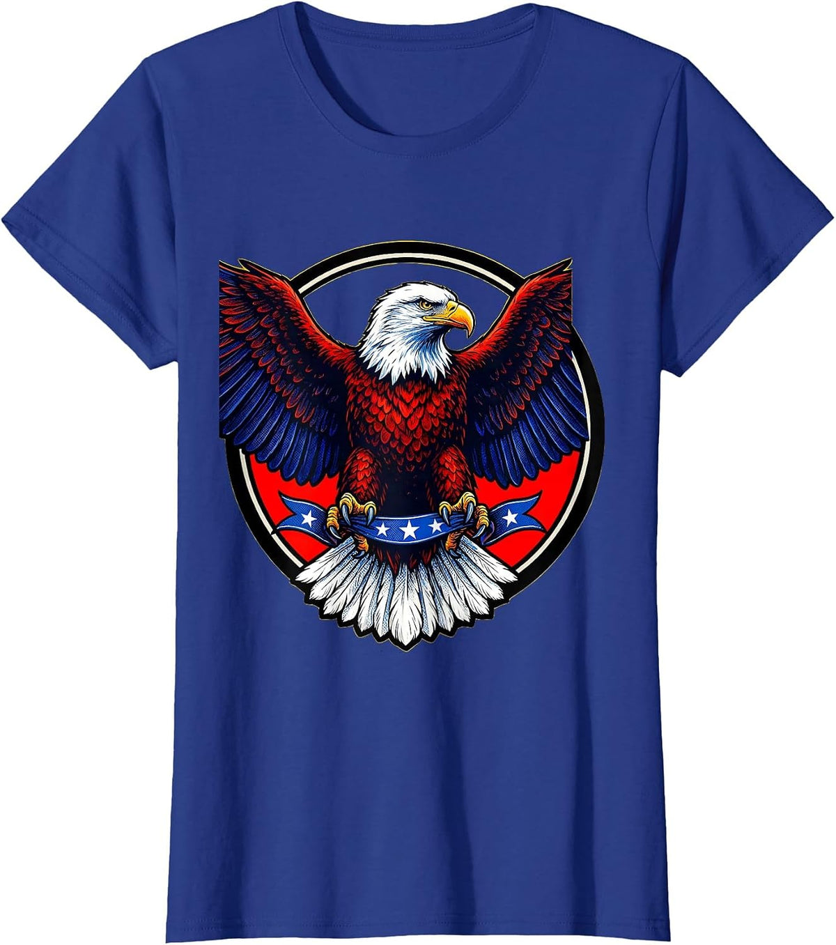 Women's Bald Eagle Stars Red White and Blue Patriotic T-Shirt - Royal Blue