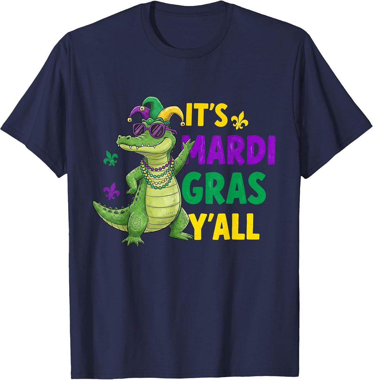 It's Mardi Gras Y'all Alligator Jester Hat Beads Carnival T-Shirt - Navy Blue