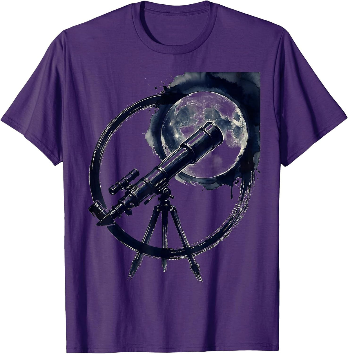 Telescope Moon Gazing Night Sky Astronomy Art T-Shirt - Purple