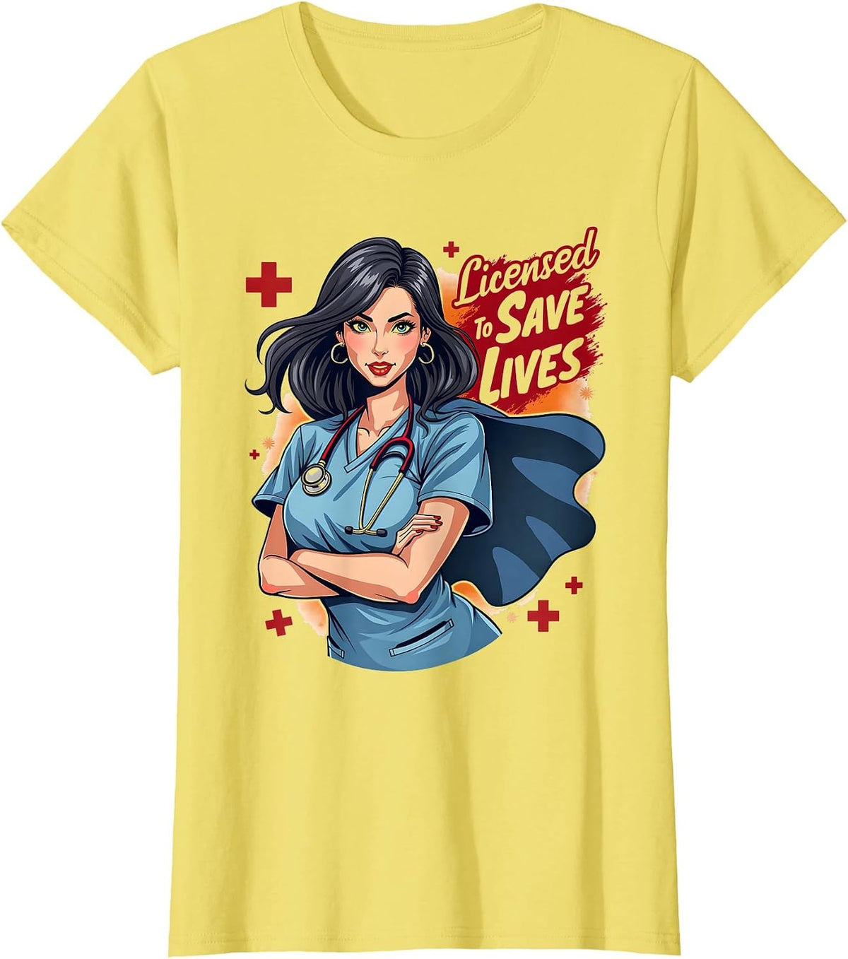 Licensed To Save Lives Registered Nurse Design T-Shirt - Lemon Yellow