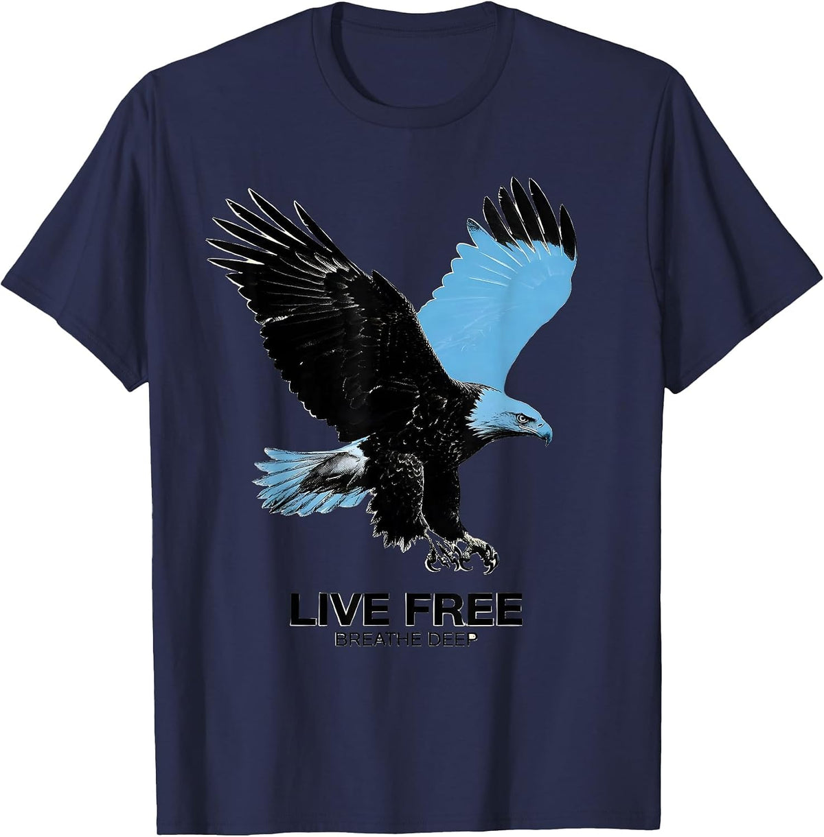 Live Free Breathe Deep Nature Inspiration Design T-Shirt - Navy Blue