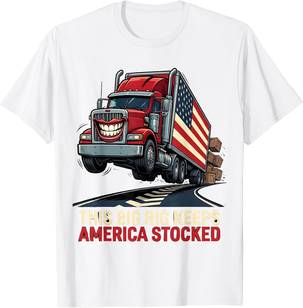 Men's This Big Rig Keeps America Stocked Patriotic Trucker Semi T-Shirt - White