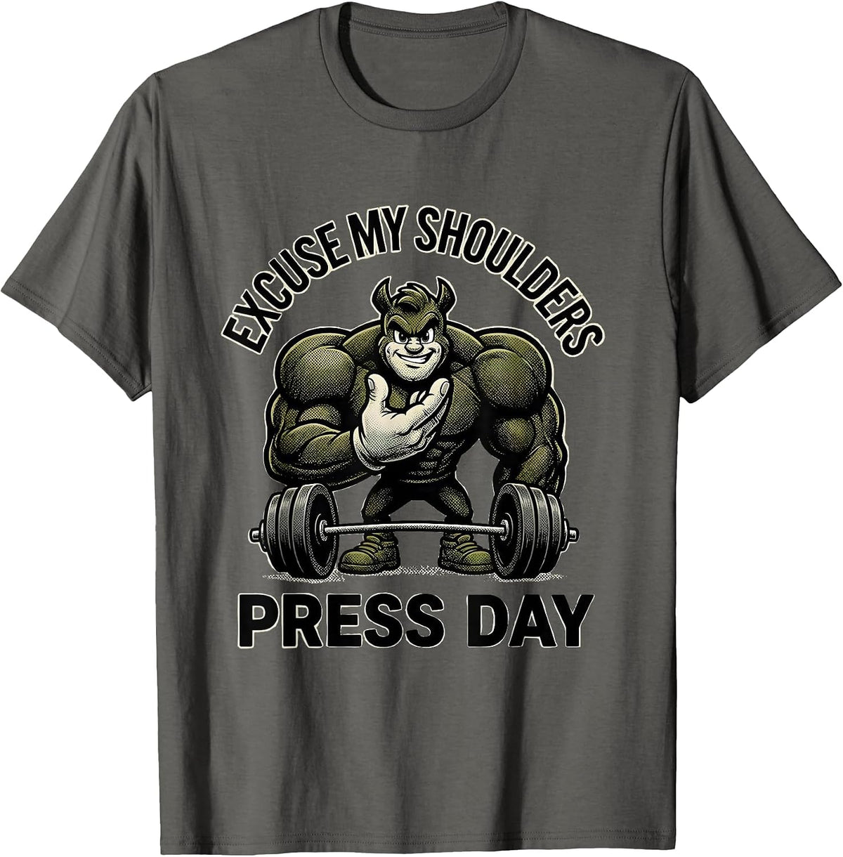 Men's Excuse My Shoulders Press Day Funny Gym Weightlifting T-Shirt - Asphalt Grey